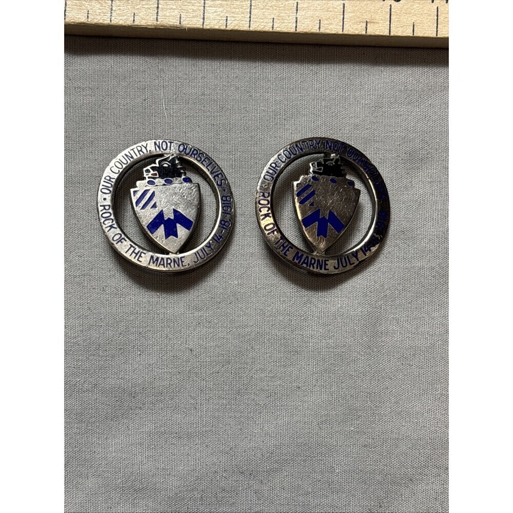 Pair US Army 30th Infantry Regiment Unit DI DUI Crest Insignia WW1 WW2 Marne